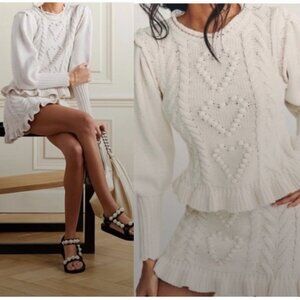 LoveShackFancy SET Calantha Sweater in Brendana Skirt a Chunky Knit in White